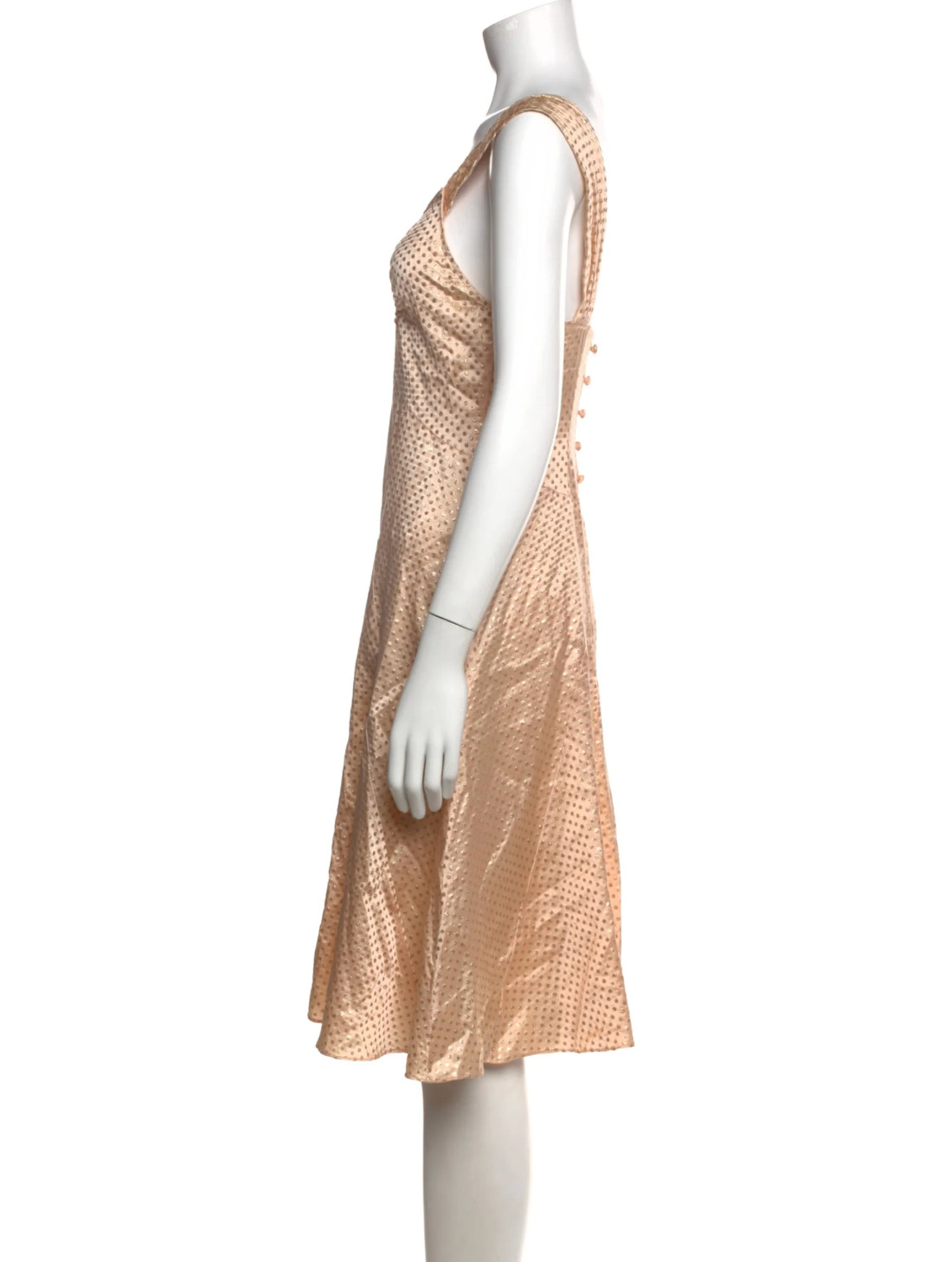 Vintage Marc Jacobs Silk Knee-Length Dress, Blush/Champagne w Gold Dots, Size 10