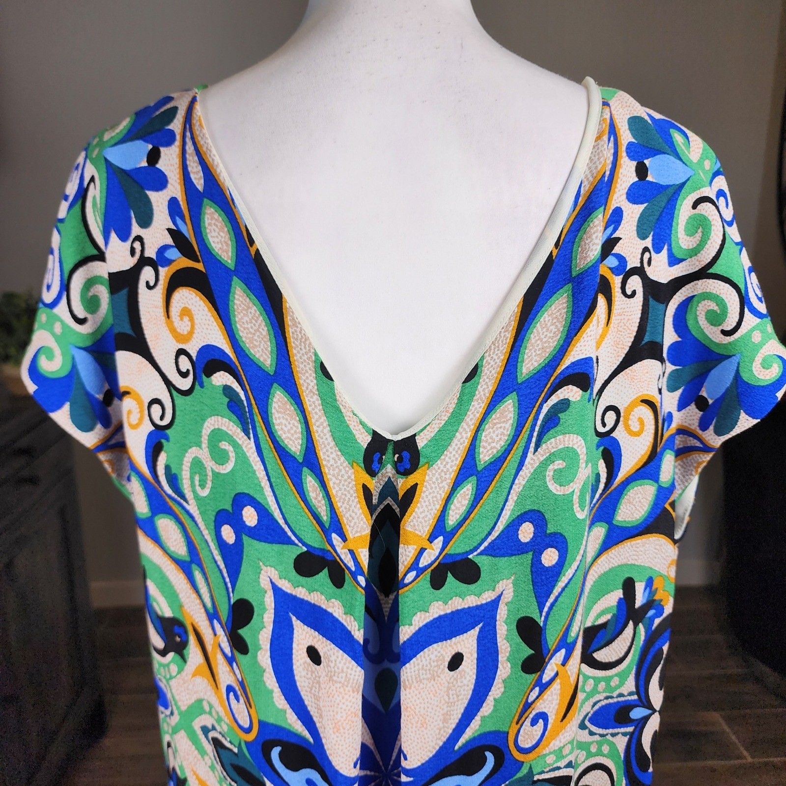 Anthropologie Maeve Folksong Shift Dress Womens XL Blue Green Bird Floral Casual