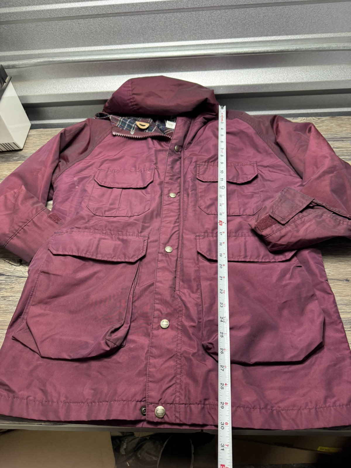 Vintage Woolrich Women’s Hooded Wool Plaid Lined Parka Coat Burgundy Made In USA