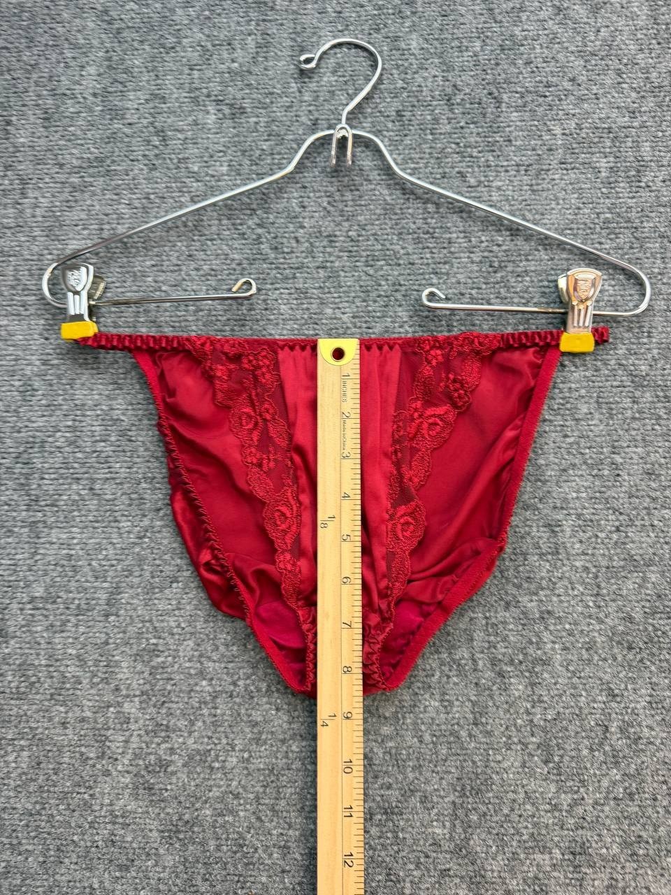 Vintage Red Nylon Lace Panties Women’s Size S Briefs Sheer Hi-Cut