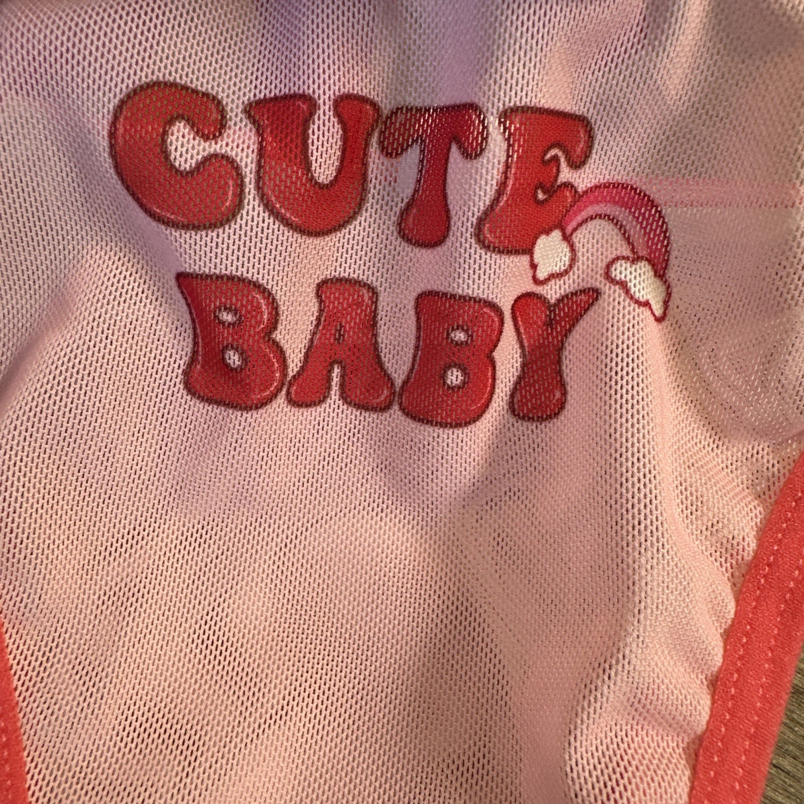 Vtg Kawaii Cute Baby Bows Mesh String Bikini Cheeky Panties Pink Rainbow L