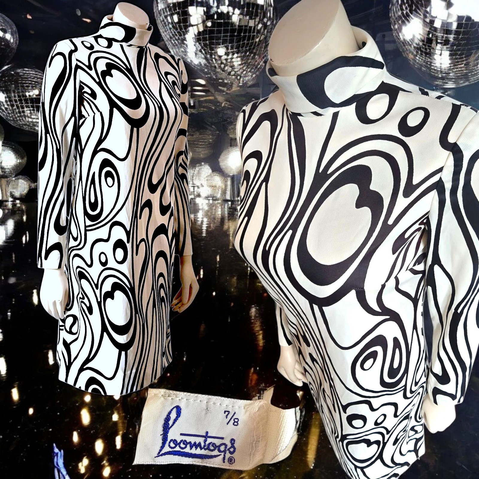 Vintage Mod Black And White Op Art Dree By Loomtogs Sz 7/8