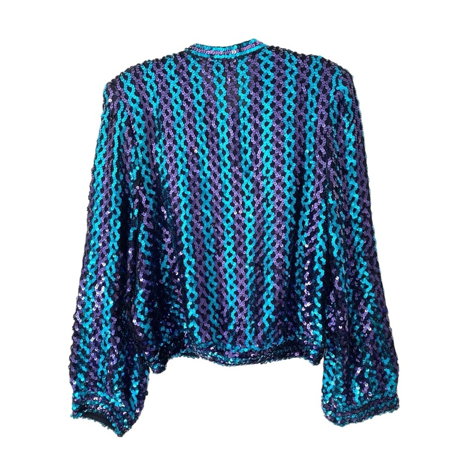 Three Flaggs California 70s Disco Sequin Jacket Blue Purple Black size large