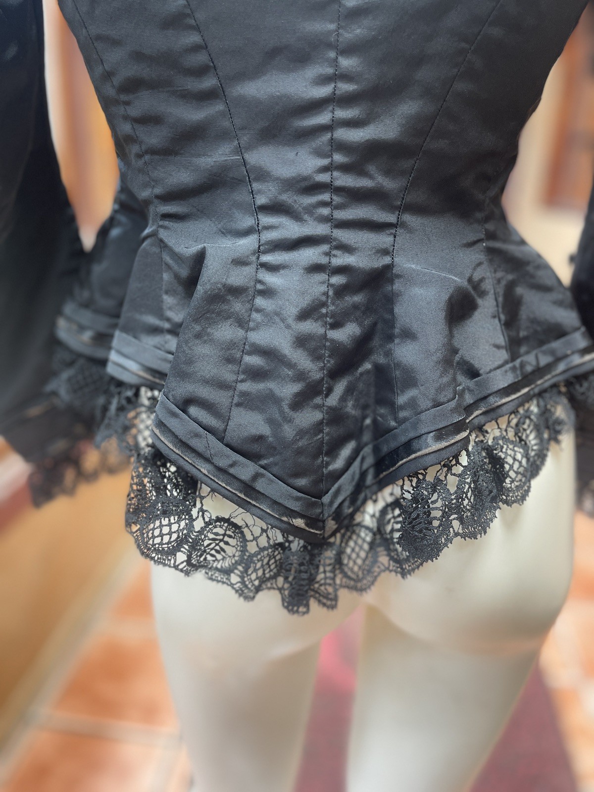 Antique 1880s Victorian Black Silk Bodice XXS AS IS
