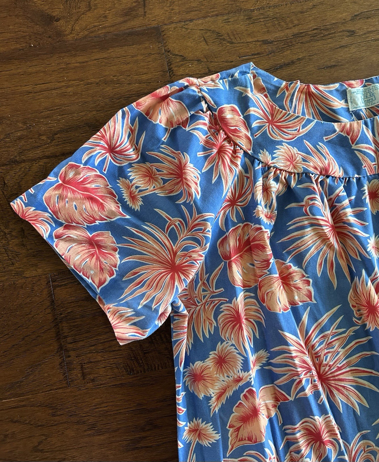 Vintage Sears MuuMuu Mumu Colorful Blue, Pink, White Hawaiian House Dress Womens