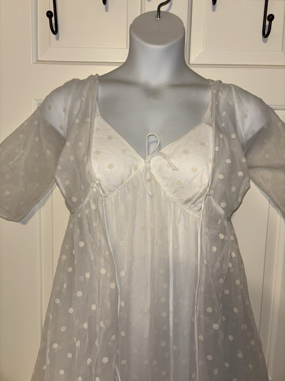 VTG 60s Lisette By Al Sterling Peignoir Set Polka Dot Sheer Chiffon Boudoir Sexy