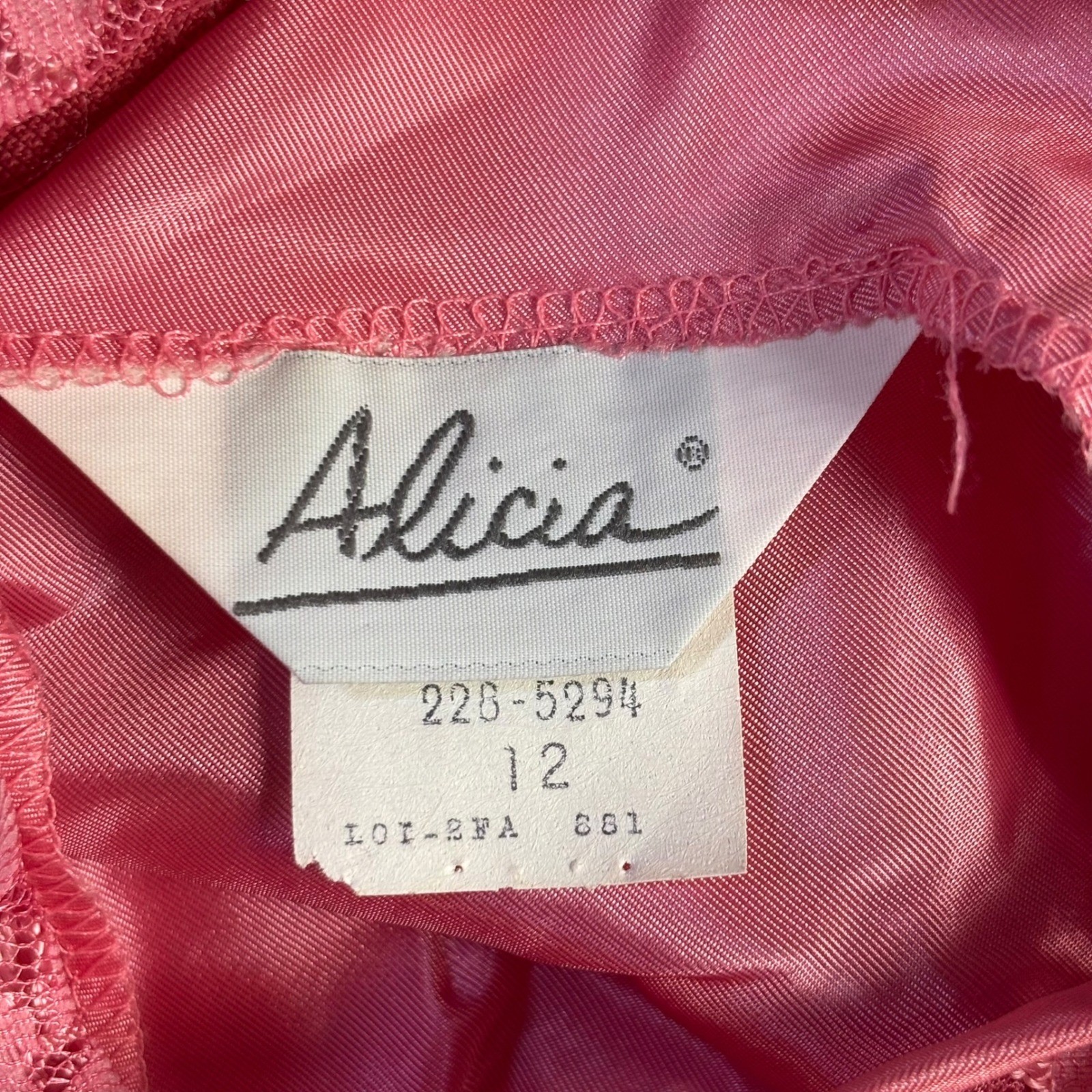 VTG Alicia Pink Lace Party Dress Bubble Hem Crinoline Tea Length Romantic 12 USA