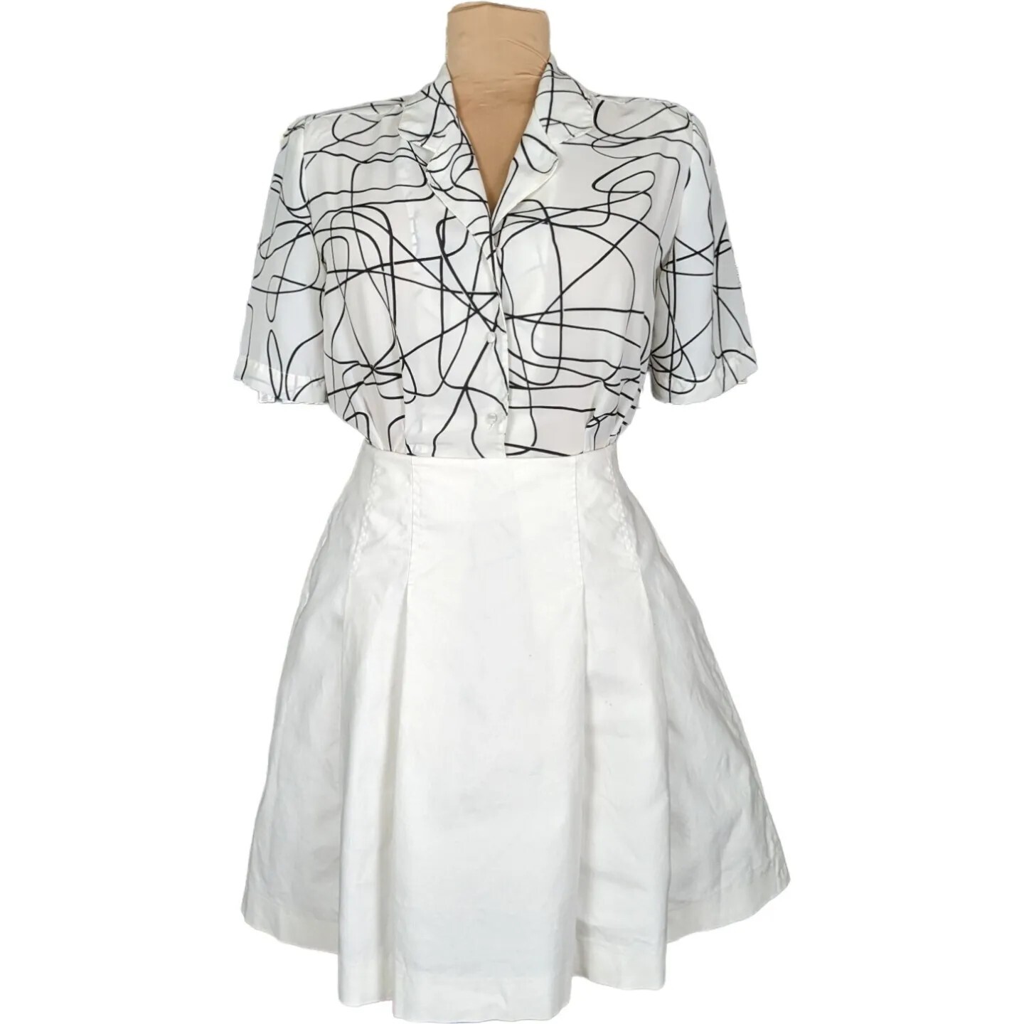 Vtg 80s M/L Lloyd Williams Black White Abstract Blouse Art to Wear New Wave Work