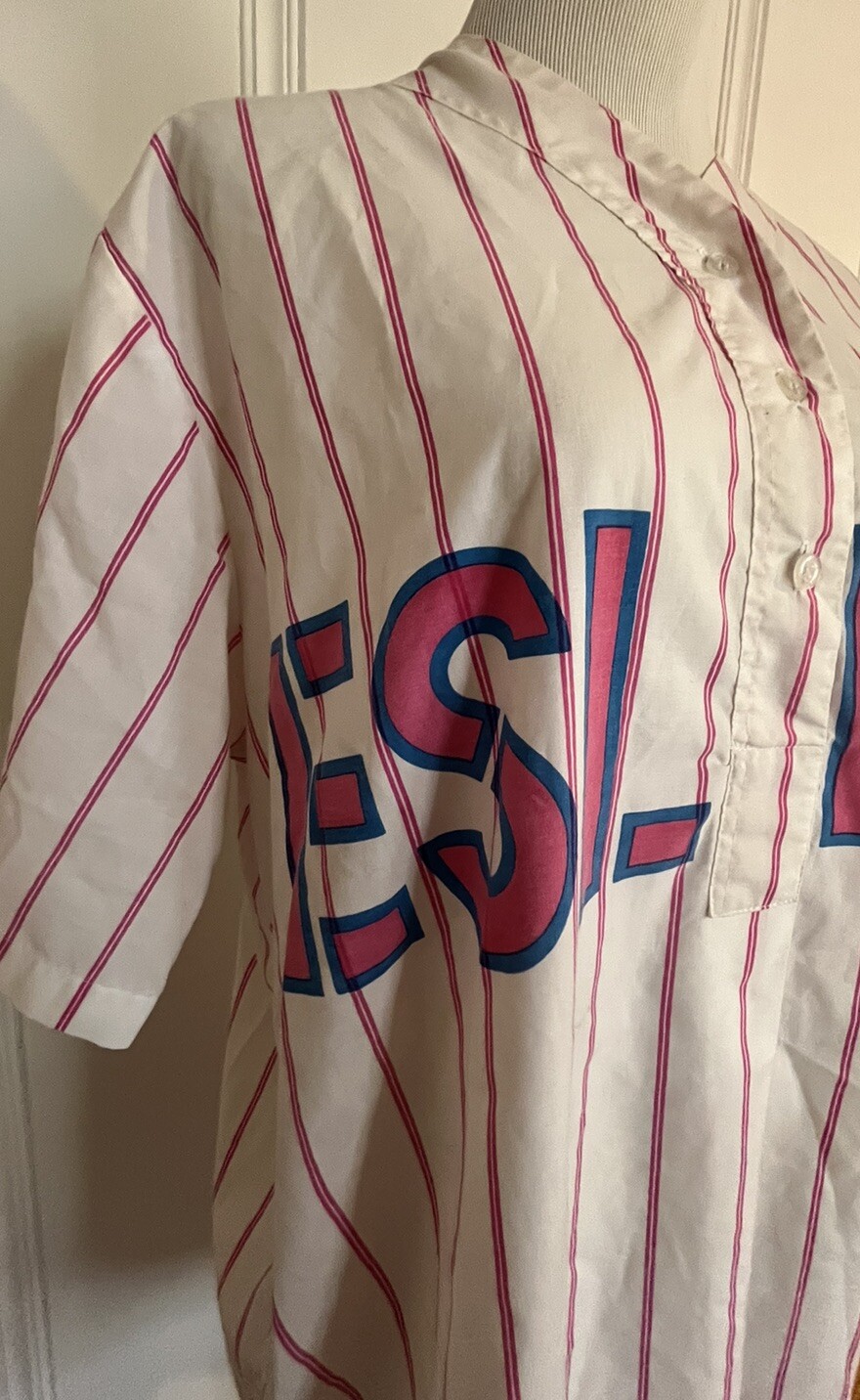 Vintage 90s Esleep Shirt One Size Fits All Baseball Pink Striped Baseball