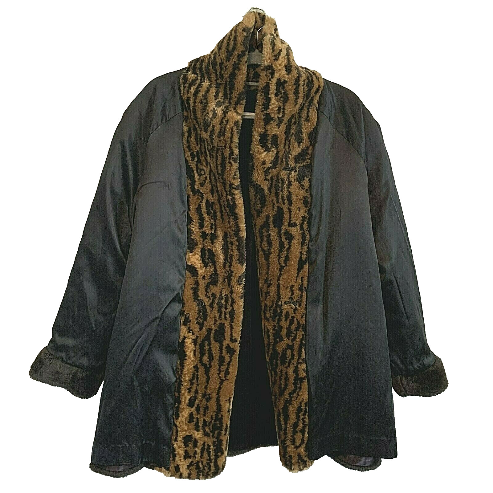 Vintage Monterey Fashions Woman Large Dark Brown Faux Fur Swing Coat Made in USA
