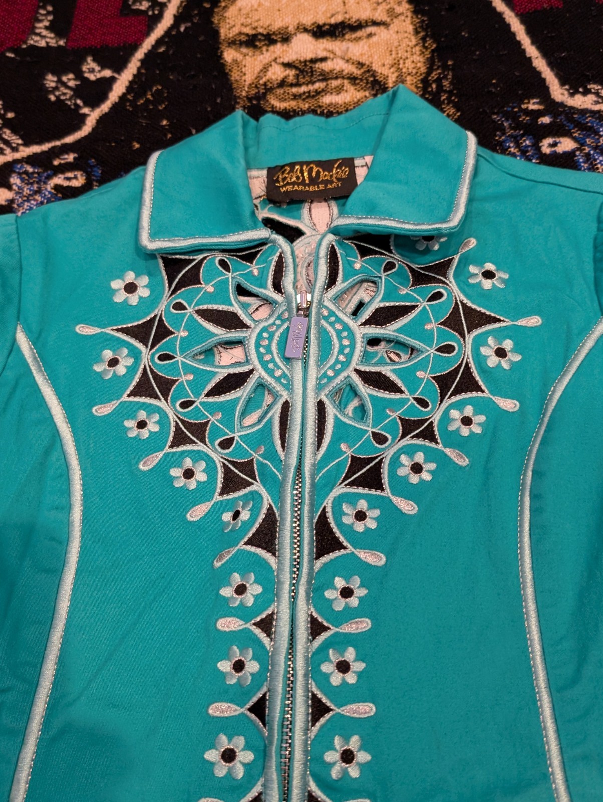 Vtg 90s Sz XS Jacket Coat Bob Mackie Wearable Art Western Turquoise