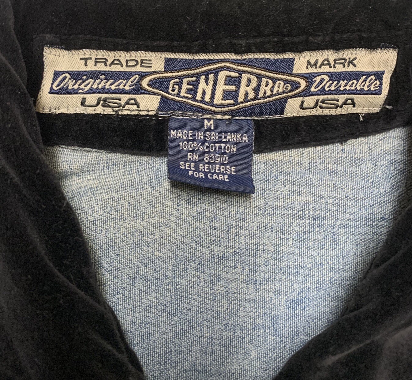 VTG 90s Generra Jean Vest Women’s Size M 100% Cotton Denim Black Velvet Collar