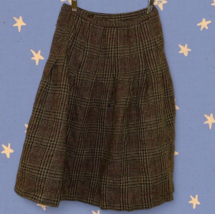 VTG Prestige of Boston 100% Wool Pleated Midi Skirt Cottagecore Academia Plaid