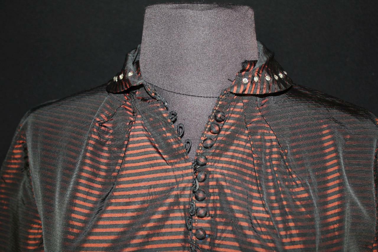 RARE VINTAGE 1950’S BRONZE SILK TAFFETA EVENING DRESS WITH RHINESTONES SIZE 4-6