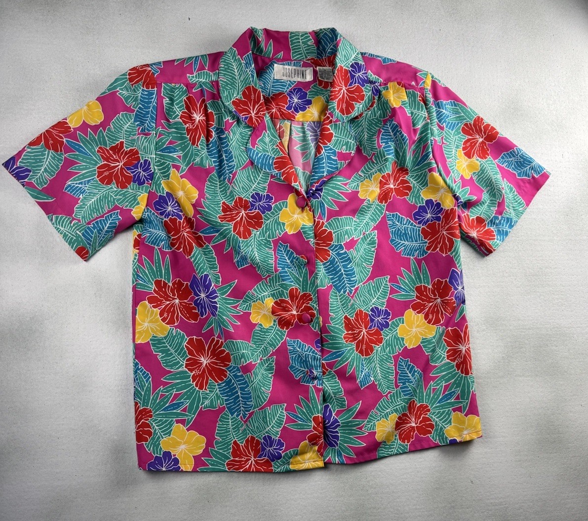 Vtg Josephine Blouse Women’s Sz 8 Hawaiian Floral Button Up Short Sleeve Top