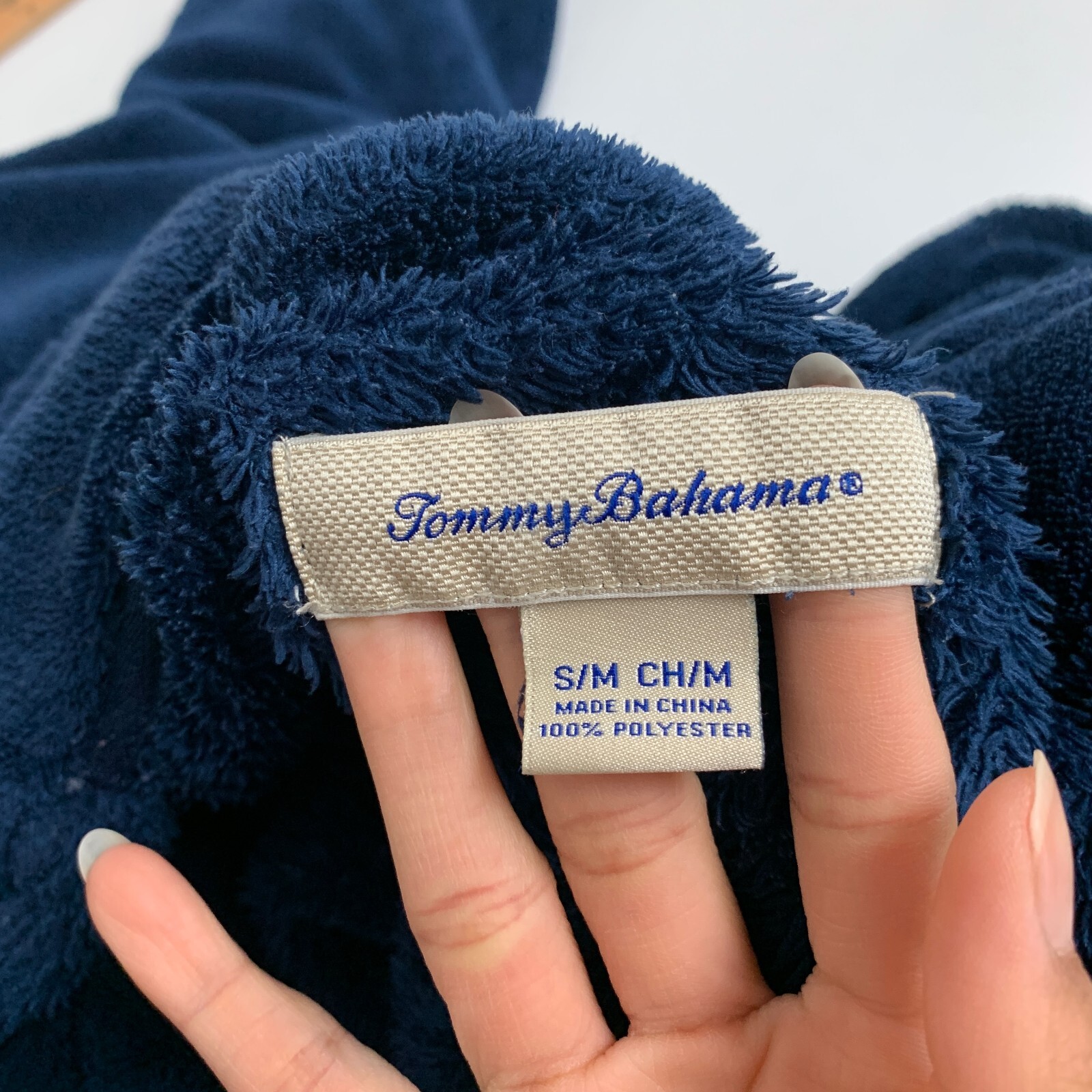Tommy Bahama Robe Adult S/M Small Medium Navy Fleece Soft Belted Long Bathrobe