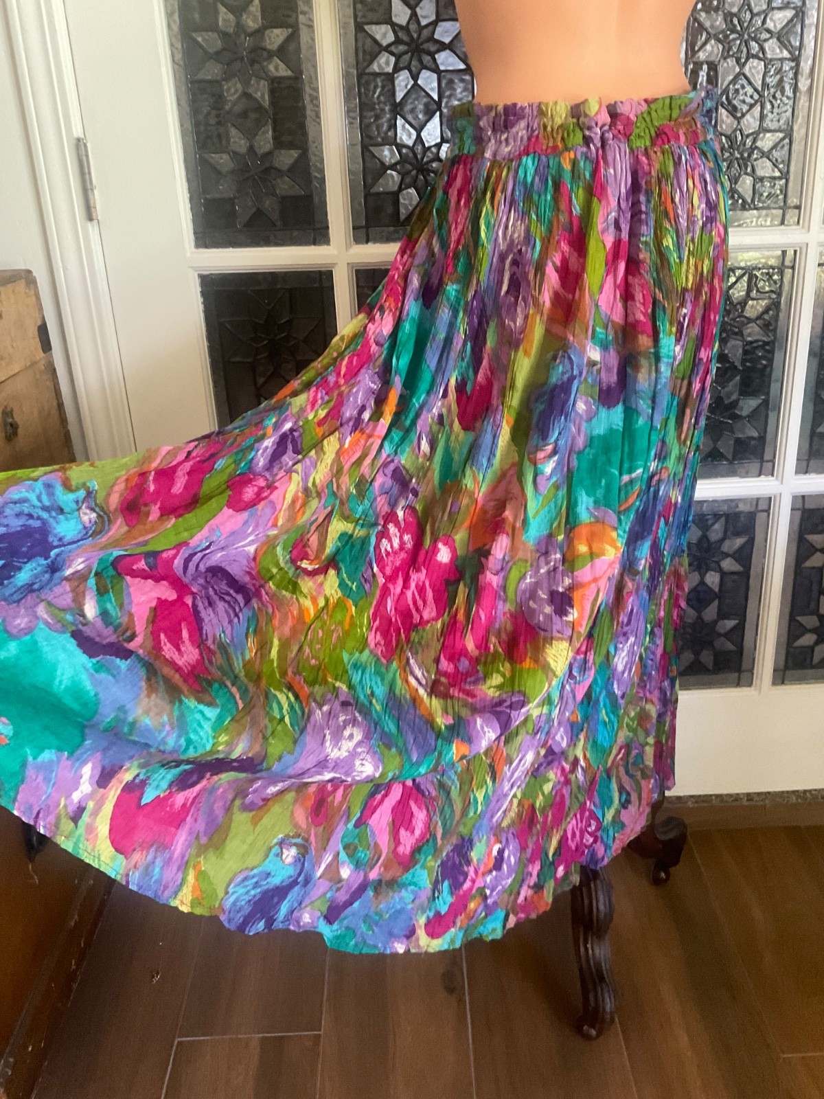 VTG Maxi Skirt Cotton Gauze Thin Drawstring Waist Semi-sheer Fairy Boho