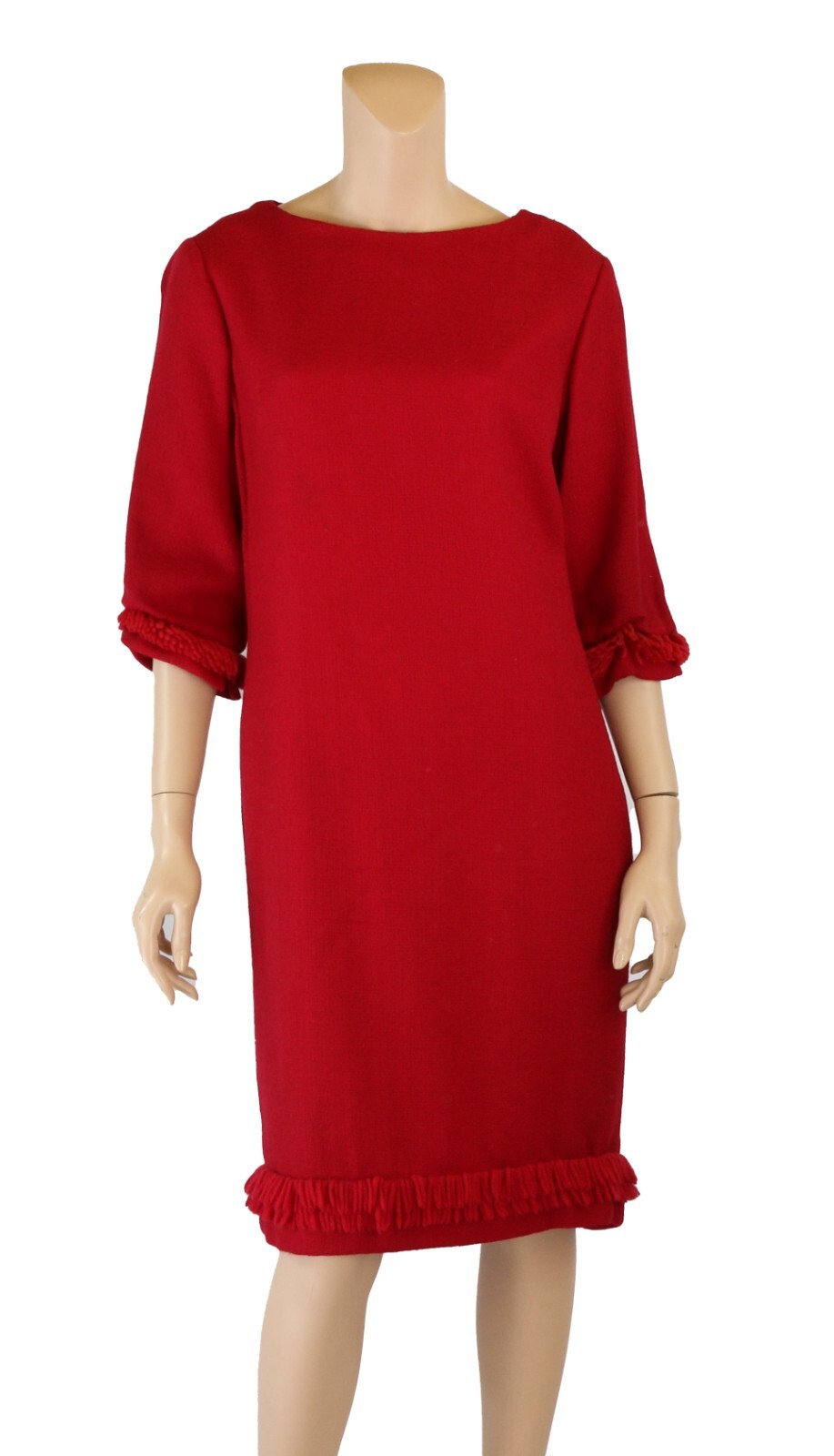 Eve Le Coq Vintage 50s 60s Red Wool Shift Cocktail Dress sz 12
