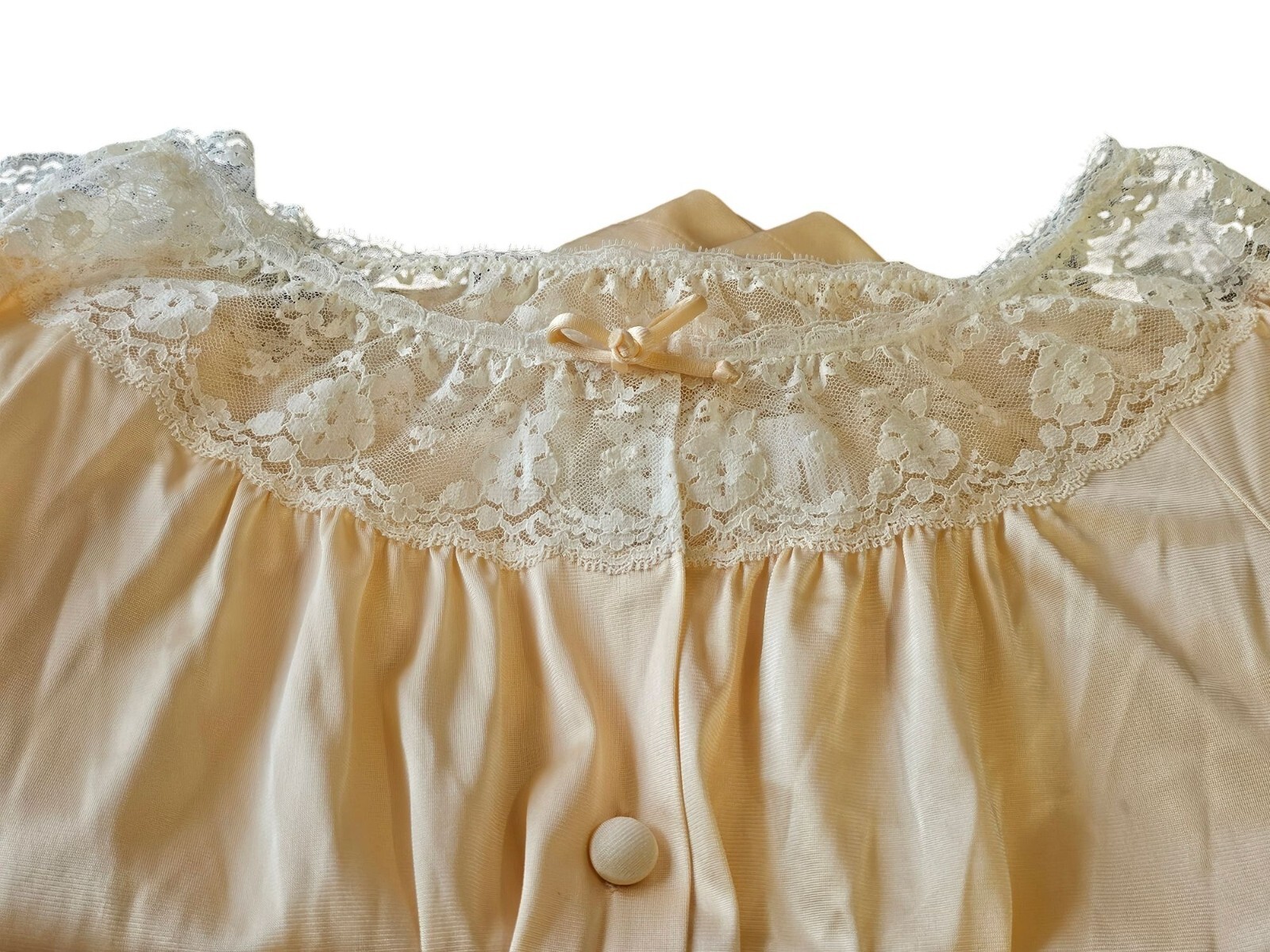 Vintage Satin Robe House Coat With Lace Trim & Covered Buttons M/L 24″W x 37″L
