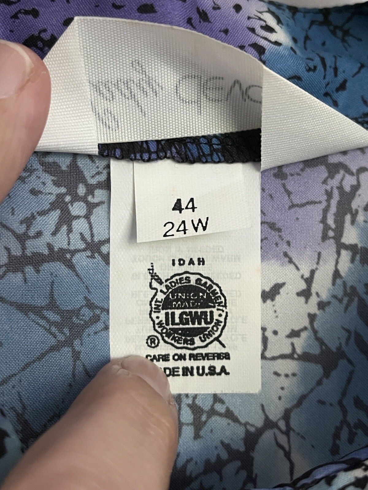 Vintage Made in USA Lady Devon 24W blouse top shirt Blue Purple Black 80s 90’s