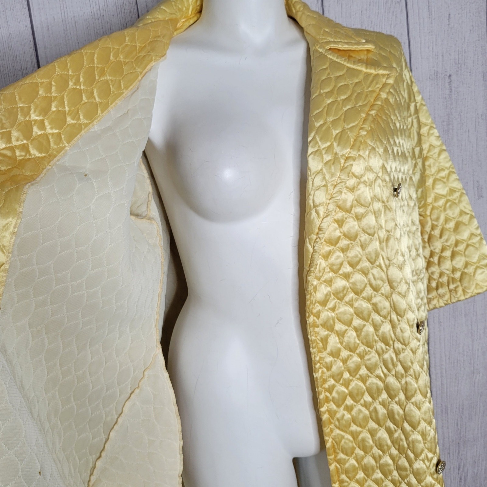 Vintage 50s Paulette of New York Yellow Satin-y Quilted Coat, XXL