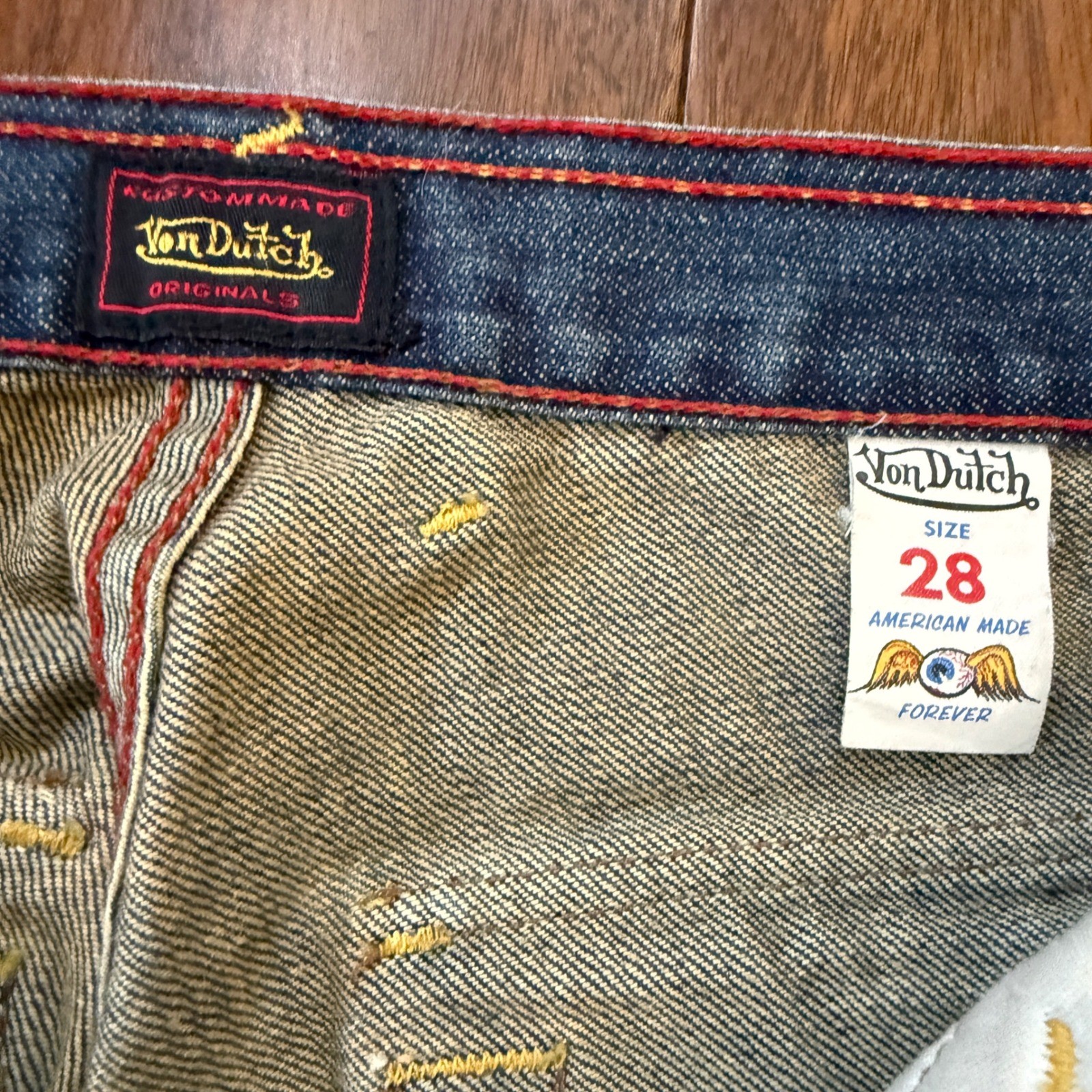 Von Dutch Originals Flare Jeans Womens 28 Y2K Low Rise Made USA Bootcut Boho