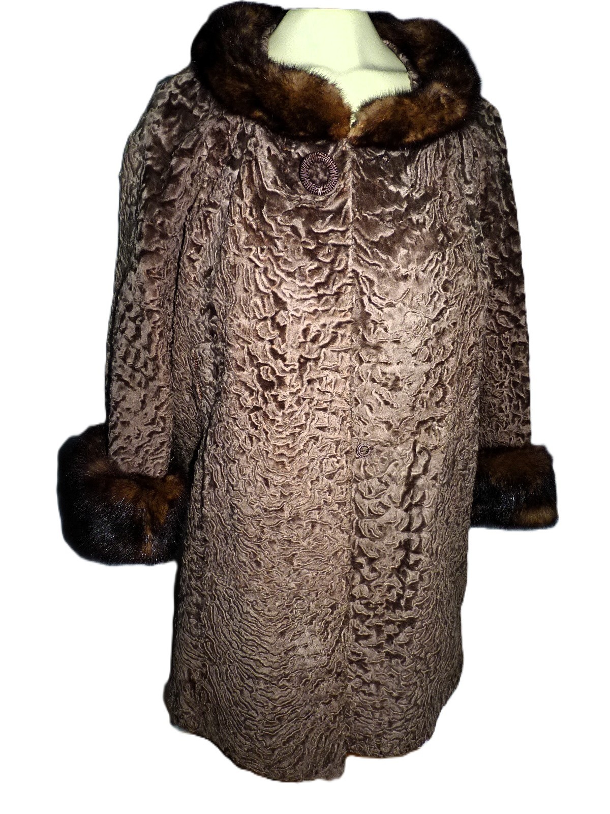 Persian lamb Russian sable collar cuffs coat M