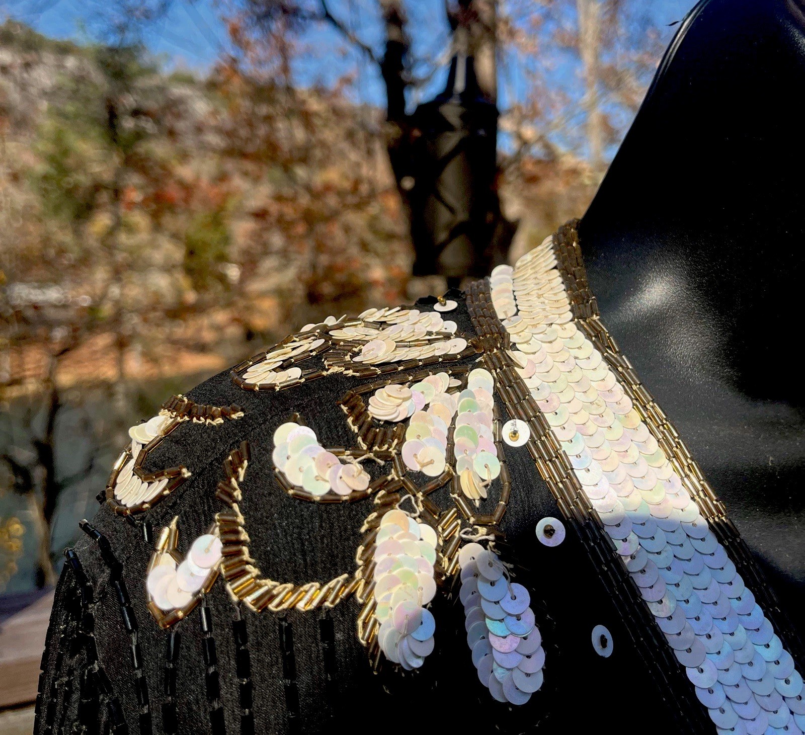 Vintage SCALA SILK, Black, White and Gold Sequined Beaded Jacket 3XL
