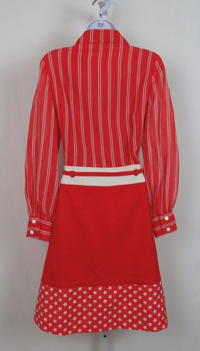 VTG 1950s HOWARD WOLF RED SHIRT DRESS WHITE STARS STRIPES BELT LINEN BLEND