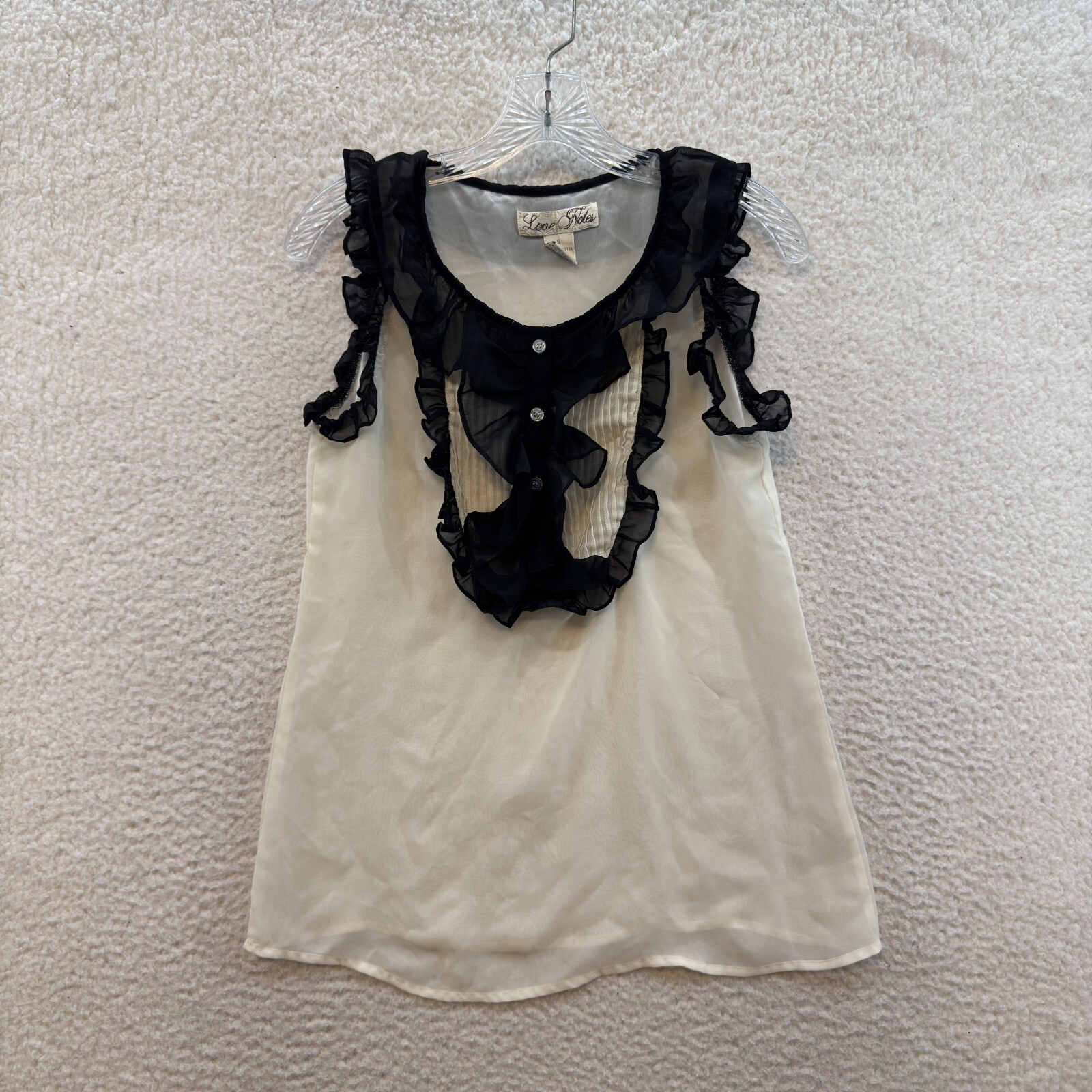 Y2K Vintage Mesh Top Small Cream Ivory Ruffle Edwardian Lolita Peter Pan Tuxedo