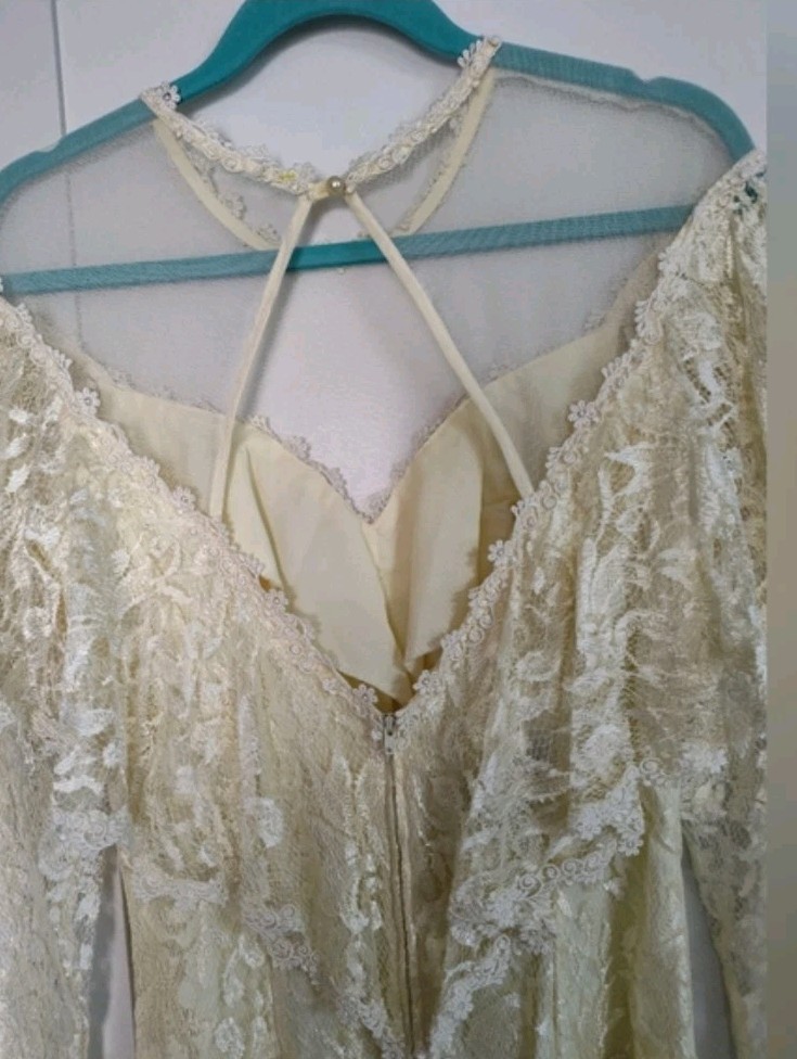 1970s Vtg A La Carte Lace Dress Formal Wedding Sz S 4-6 **See Measurements EUC