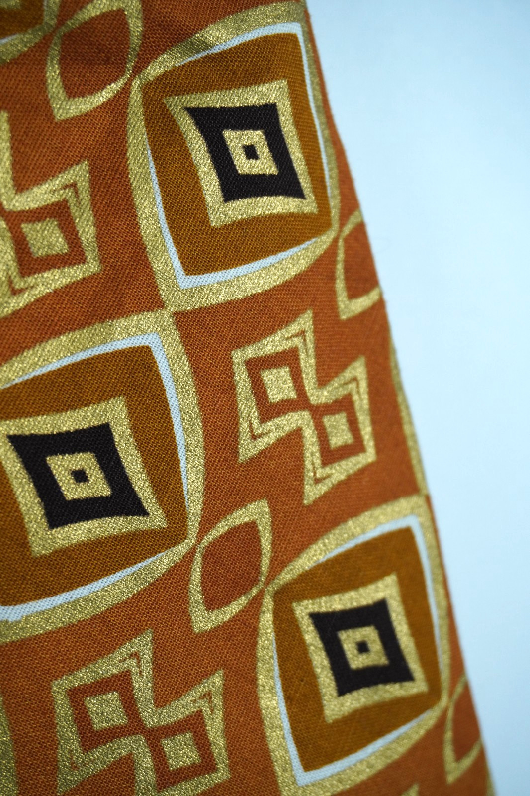 Retro 1960s Dress XS gold and brown boho retro empire style handmade Geometric