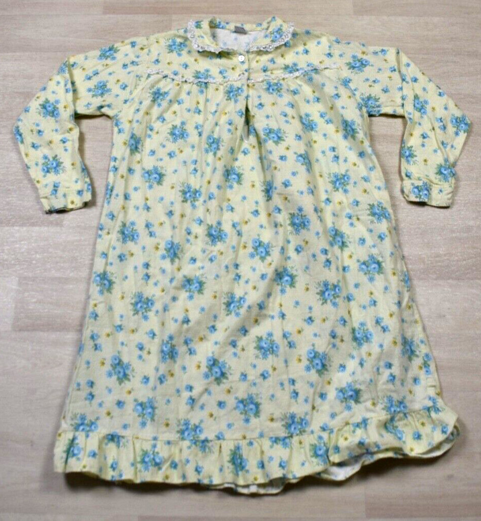 60s Dream Togs Cotton Flannel Nightgown Prairie Homestead Trad Floral 40 VTG