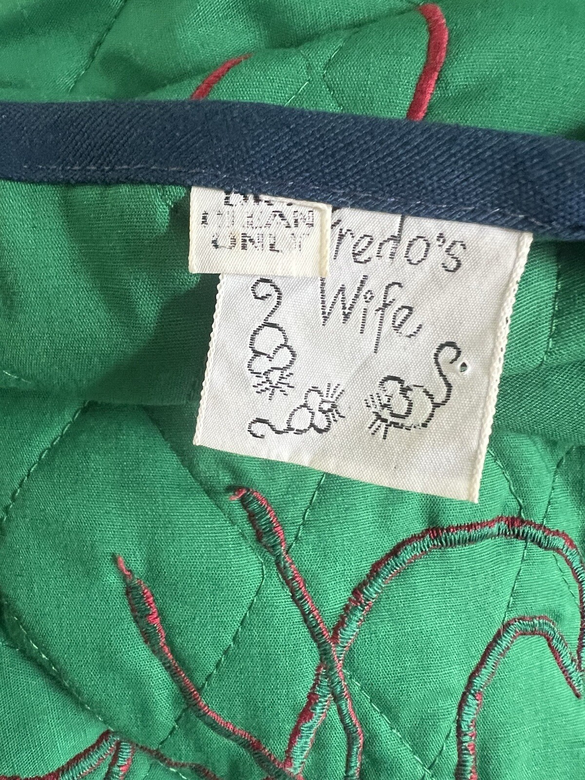 Vtg Quilted Boho Jacket Green With Floral Accents Sz M Alfredo’s Wife
