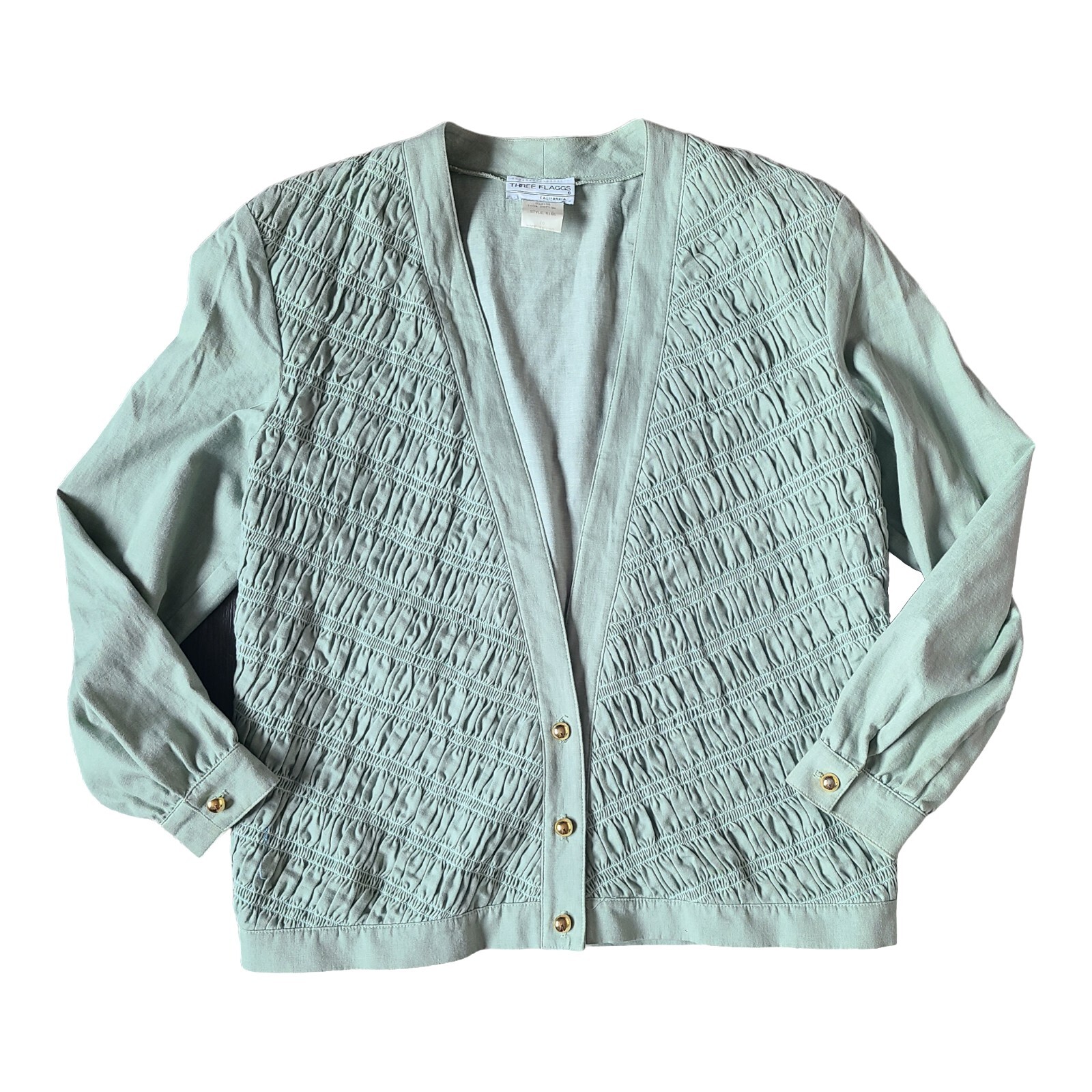 Three Flaggs California Cardigan Blazer Womens Size M 10 Sage Green Vtg Boho