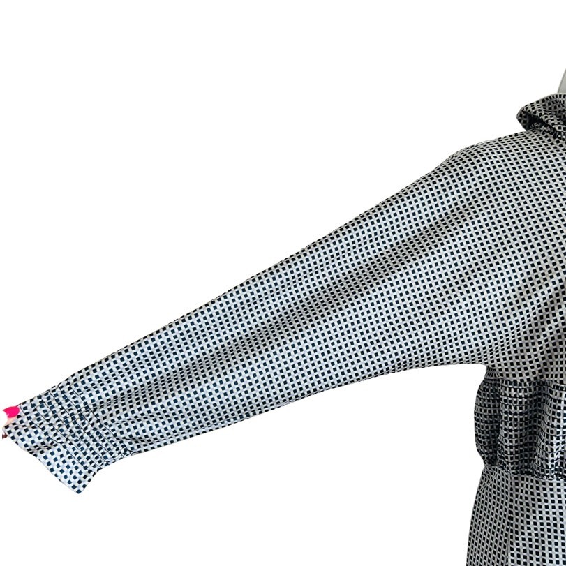 Vintage 70s Check Squares Shirred Blue Cream Tan Turtleneck Dress size S / M