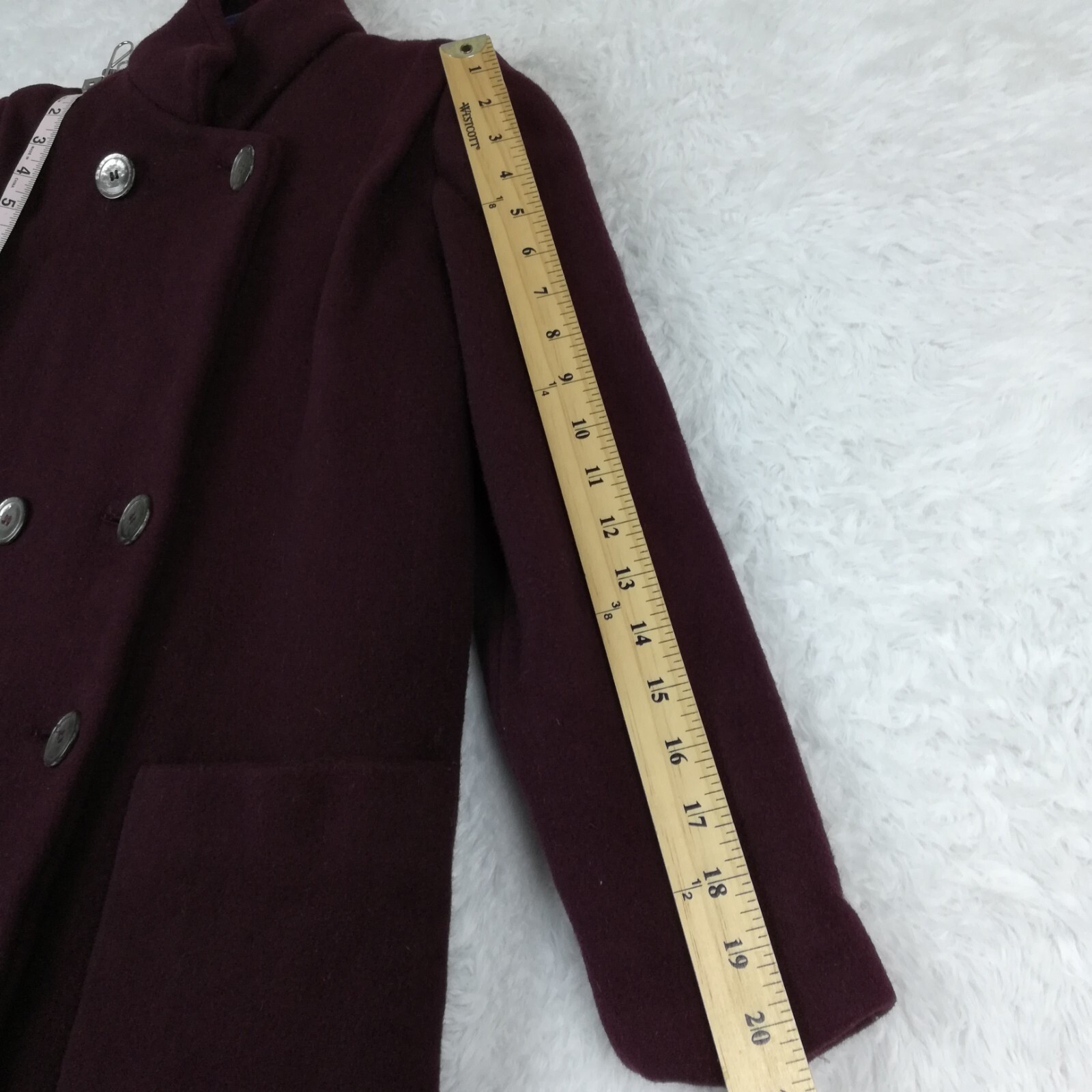Vintage Anglo Fabrics Womens Jacket L Burgundy Wool Military Double Breasted