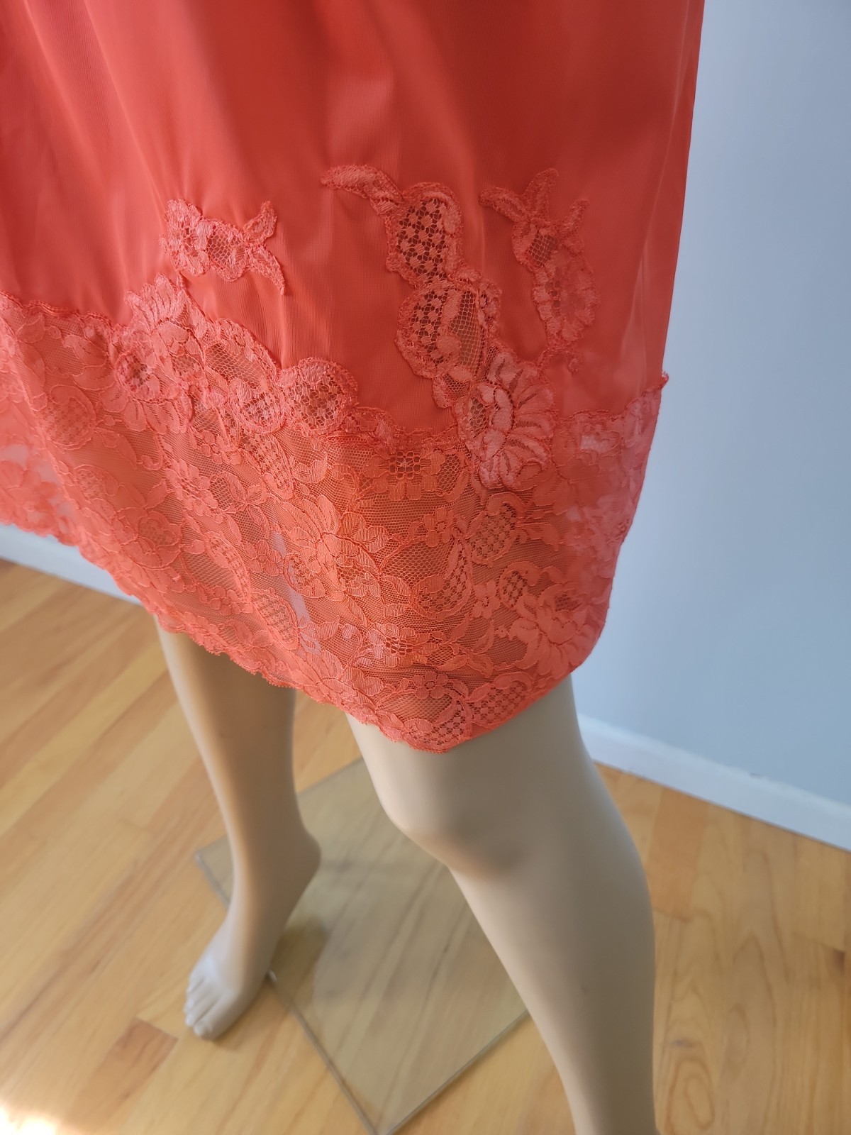 Vintage Vanity Fair Tricot Nylon PTab Burnt Orange Half Slip Lace Detail Size MD