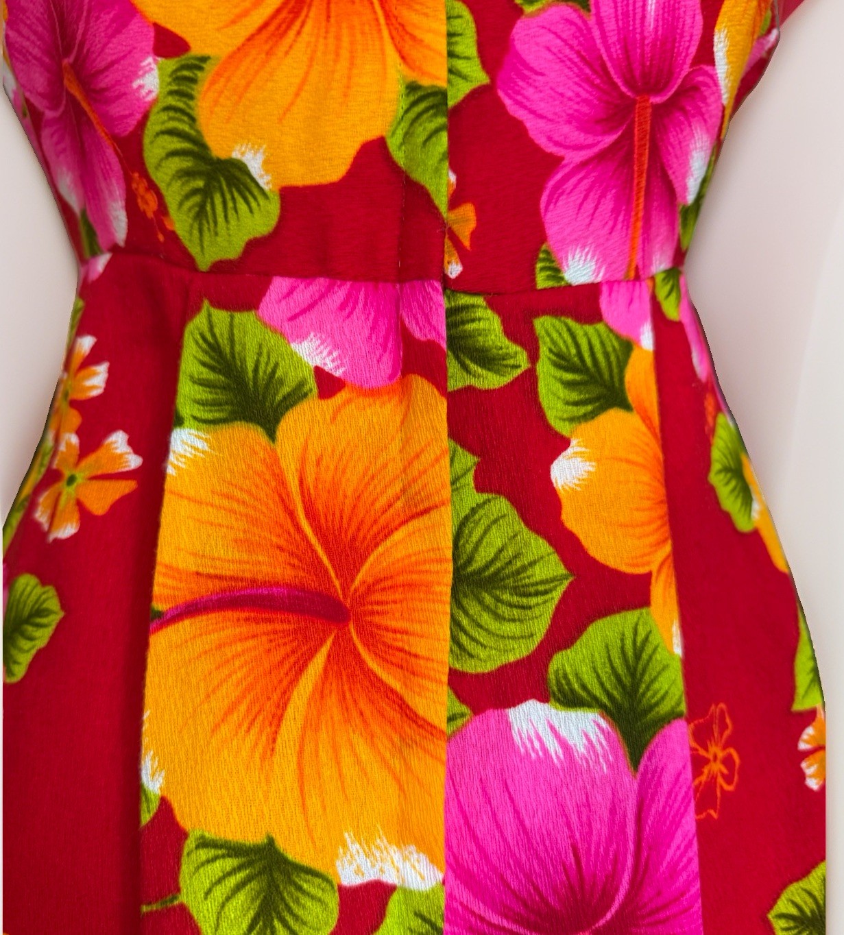 Vtg Pomare Hawaiian Maxi Floral Dress Tiki Luau 60s 70s Hibiscus Empire Waist 10