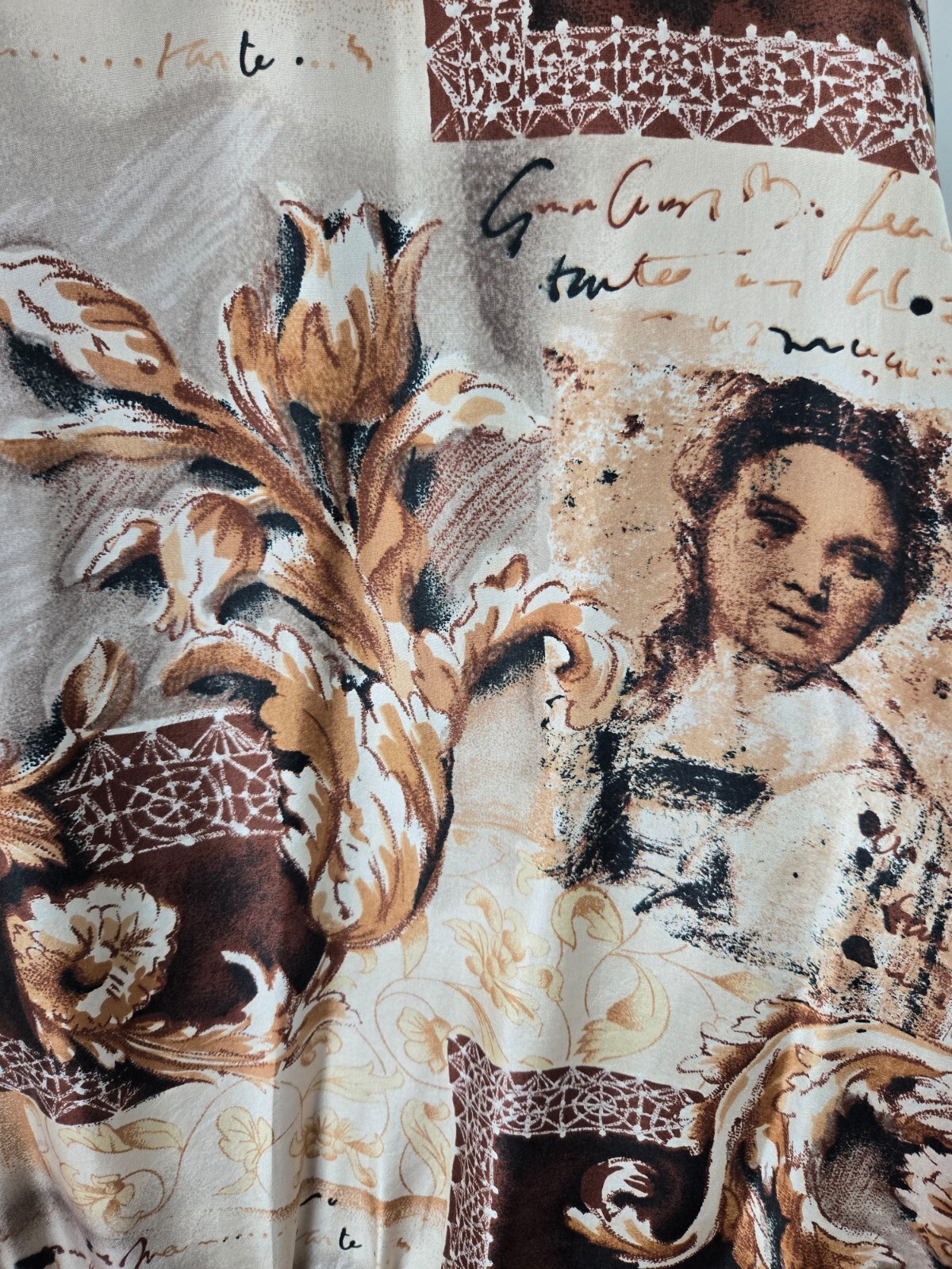 Vtg 1990s Silk Jacket Brown Rococo Baroque Faces Westbound II 1X