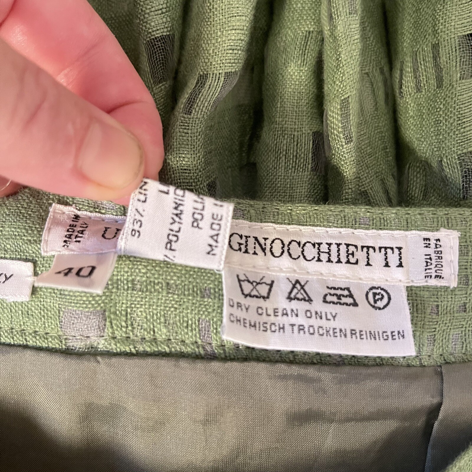 Vintage Umberto Ginocchietti Green Linen Mesh Circle Skirt EU 40 26″ US 4