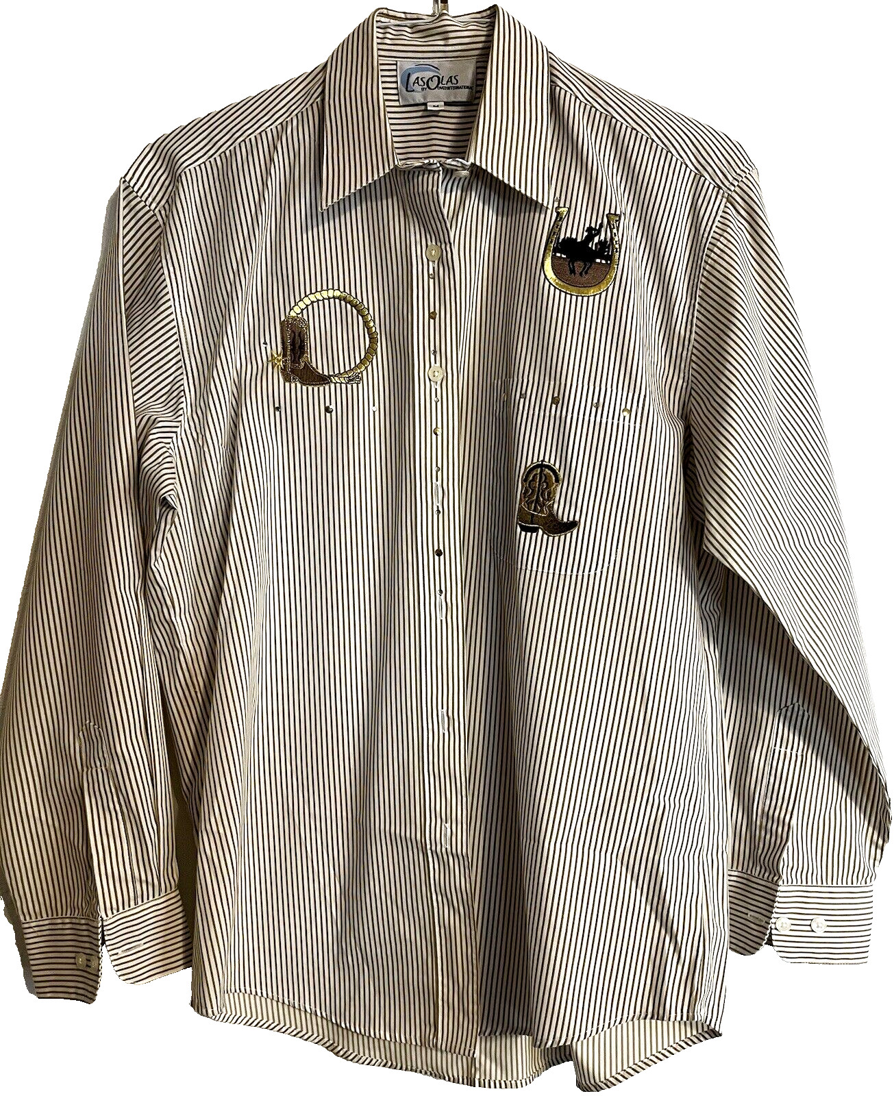 Shirt Size Medium Rhinestone Studded Western Equestrian Show Rodeo Stripe