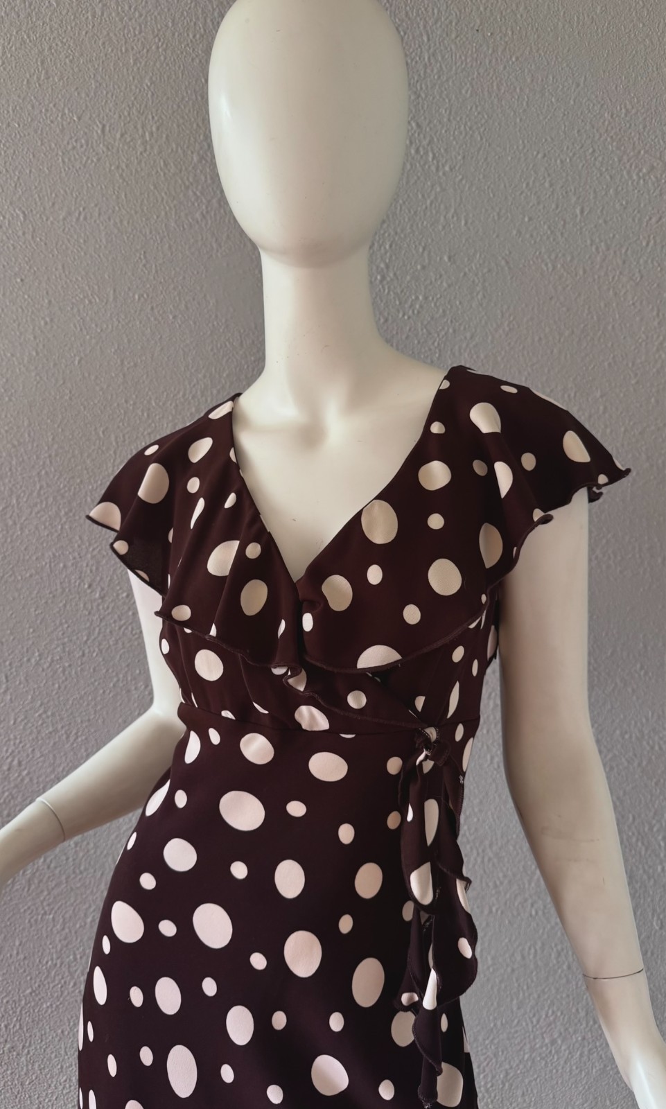 Vintage 90s Polka Dot FEMME Bias Cut Ruffle Maxi Dress L/XL