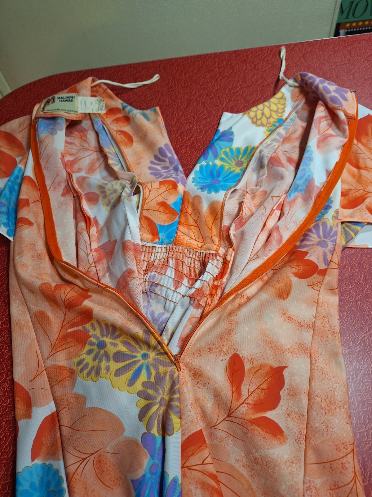 True VTG 1970s MALIHINI HAWAII Mid-century Mod Polyester Maxi Dress Muu Muu L