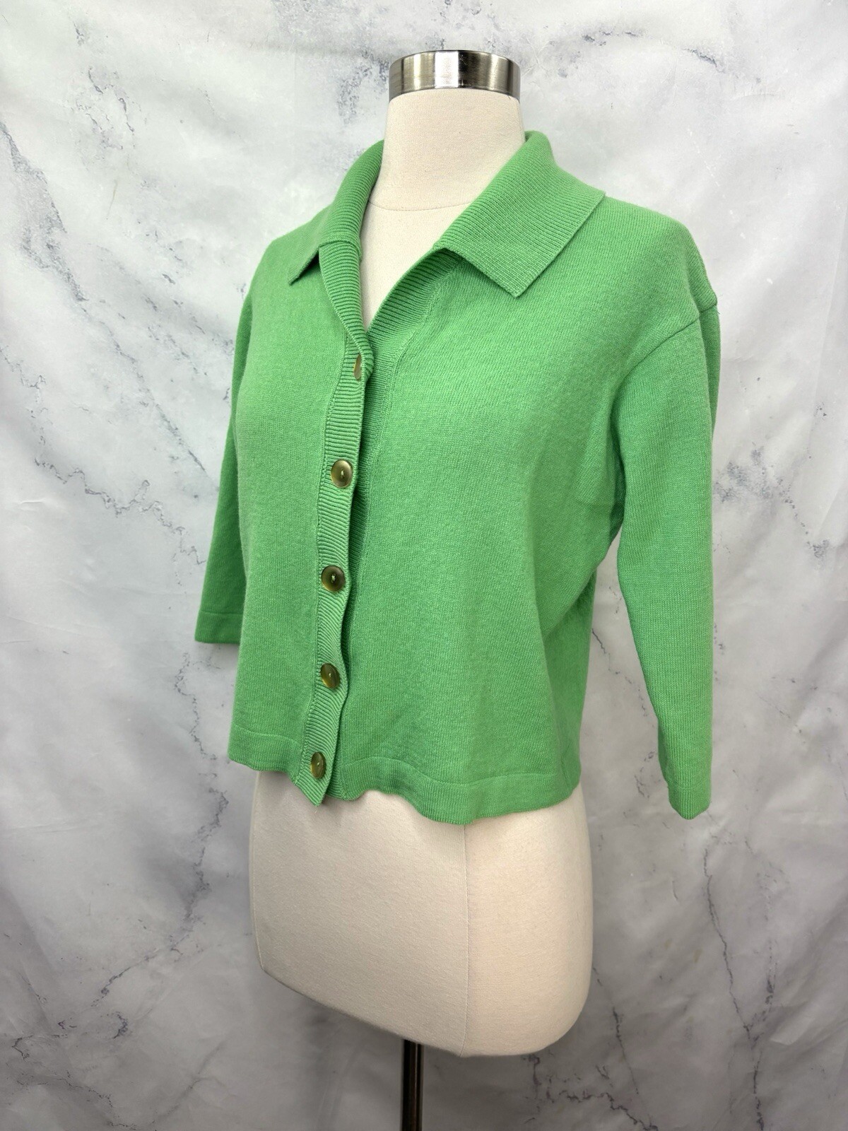 Vintage Jantzen 50s Wool Knit Cardigan Sweater 38 M USA Green 1950s Betty Paige