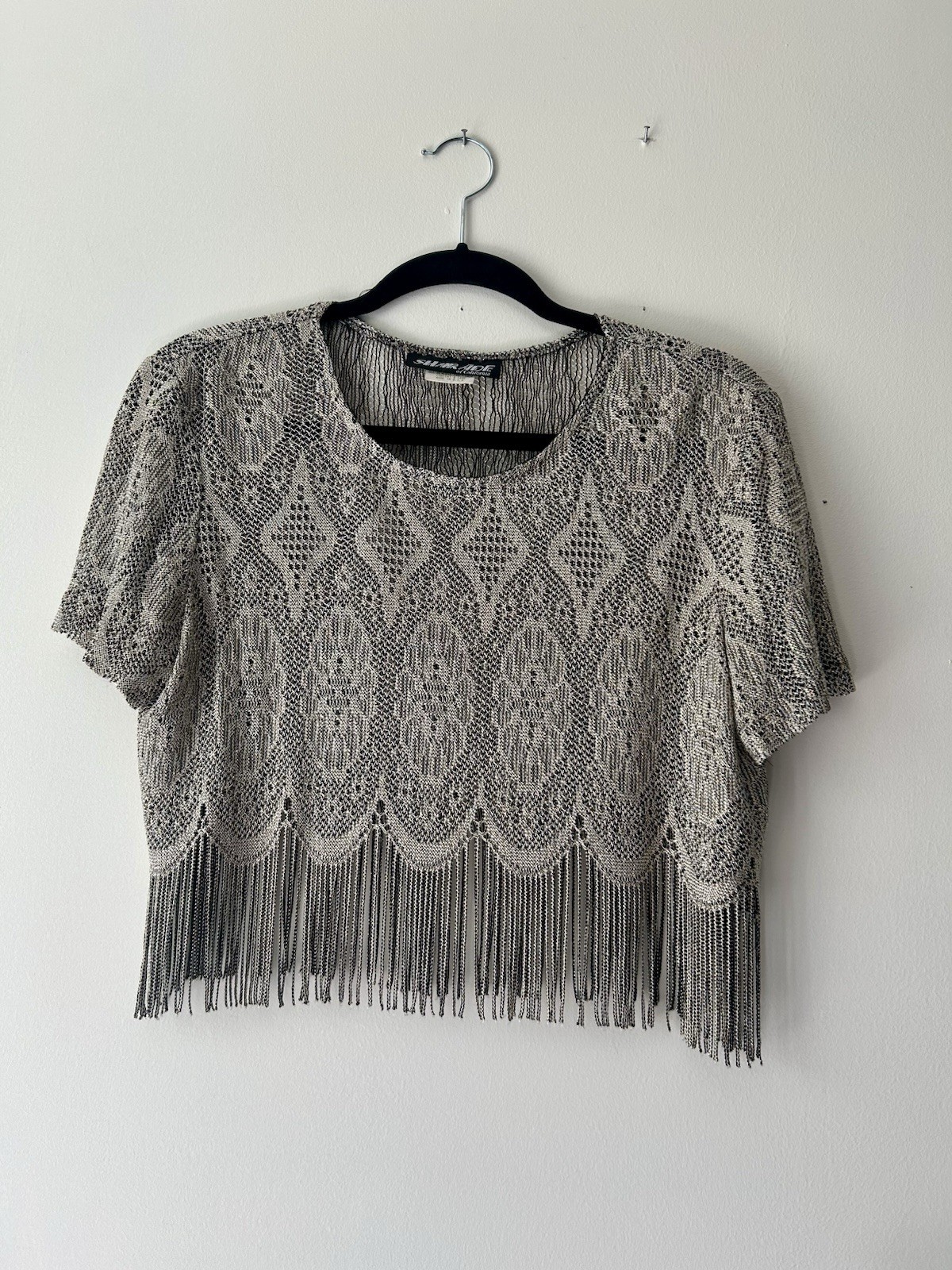 VTG Sharade of California Metallic Fringe Crop Top Knit Made in USA 10