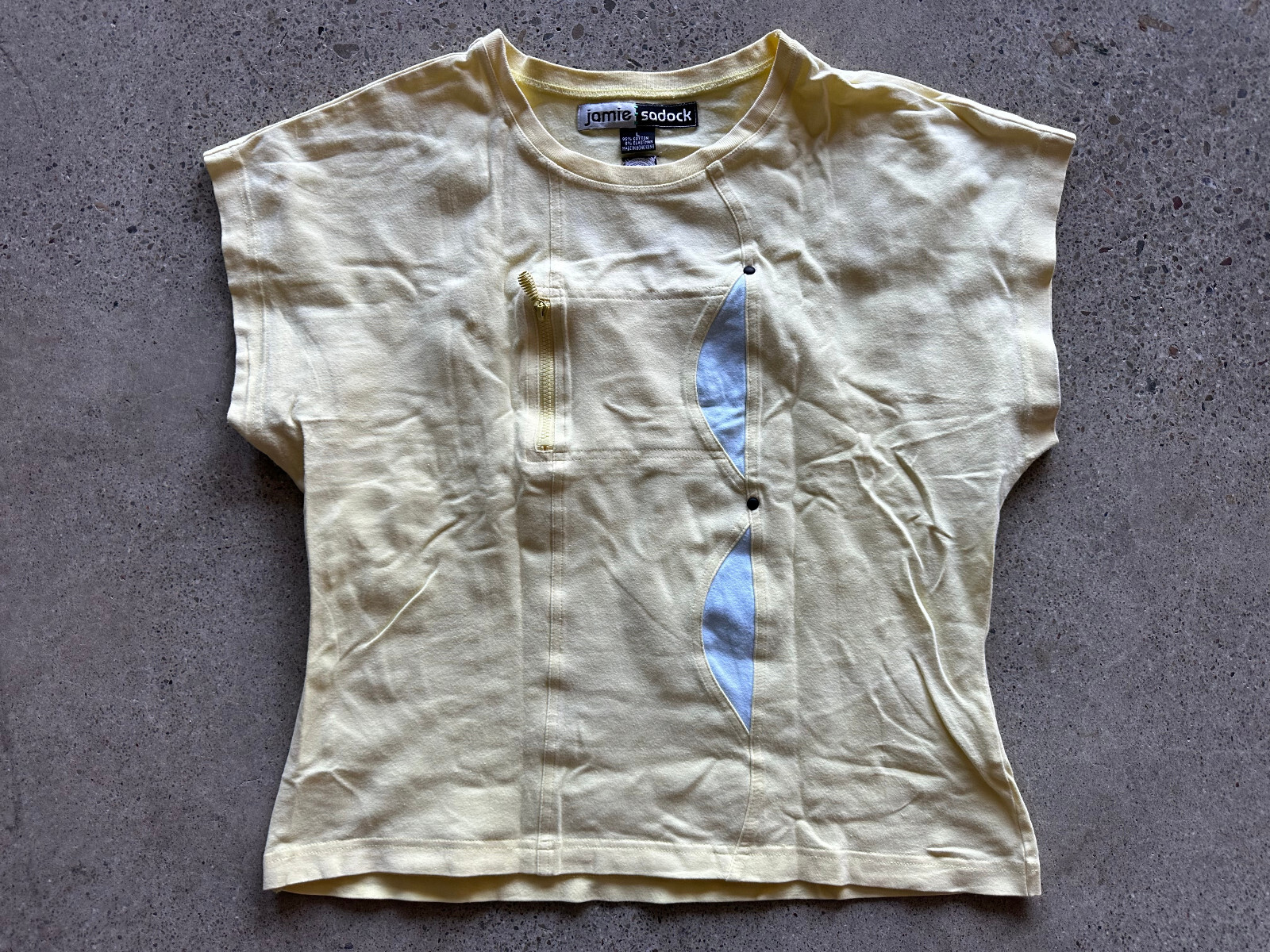 Vintage 1990s Jamie Sadock Yellow Stretch Embroidered Zipper Top Size L