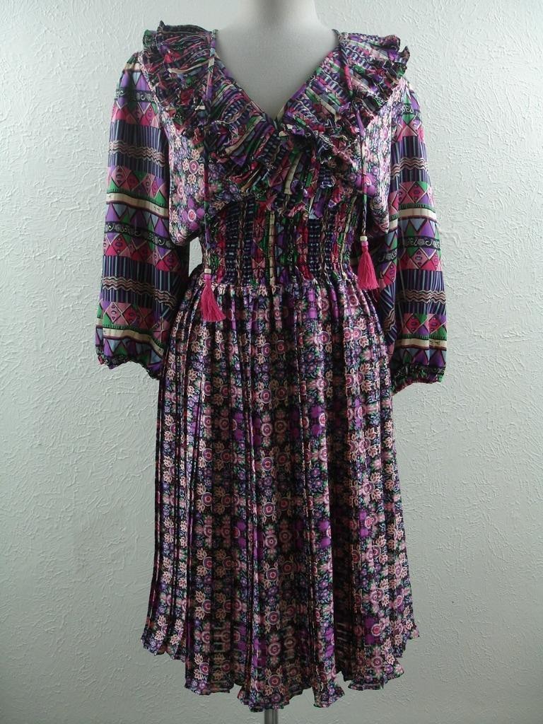 Women’s M L Diane Freis Vtg 1980’s Dress Georgette Festival Boho Pink Maxi Gypsy