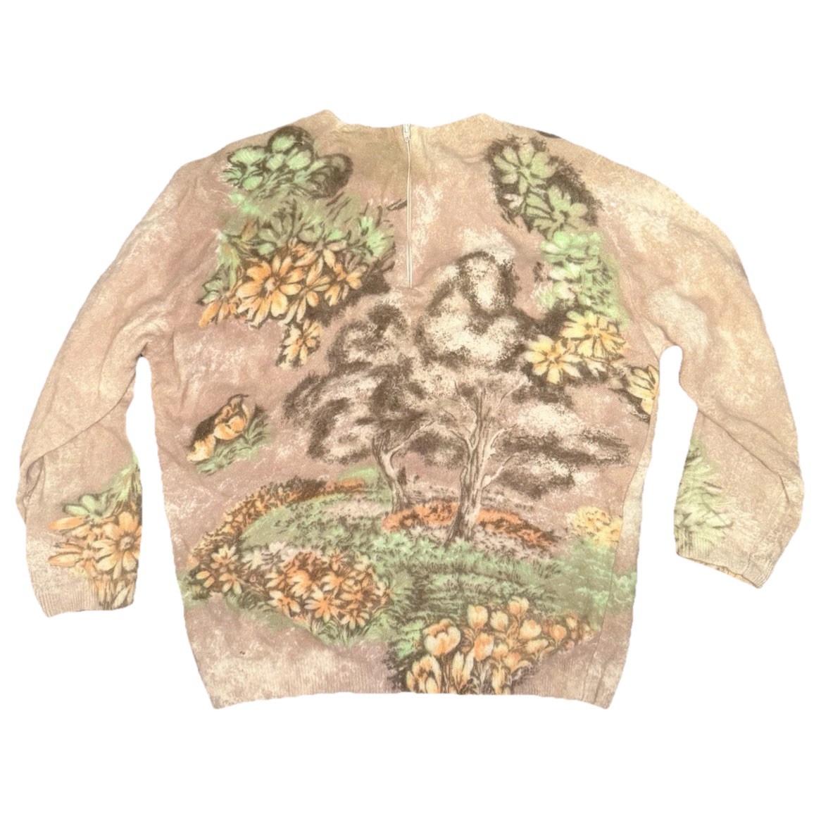 Vintage Darlene Angora Lambswool Scenic Landscape Granny Sweater Womens Small