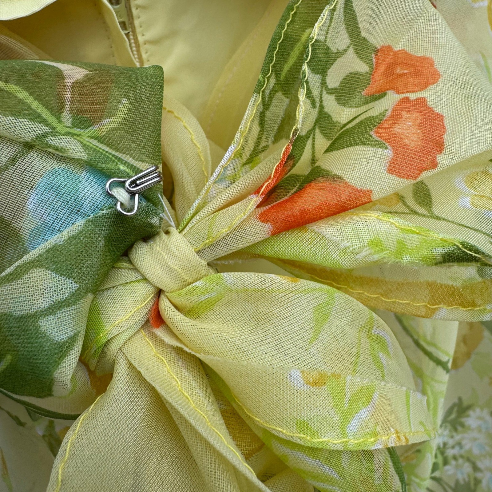 Vintage 70s Butter Yellow Floral Cottagecore Chiffon Ruffle Tiered Maxi Dress XS